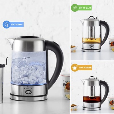 karaca cam ınox bitkiçayı makinesi ve su ısıtıcı kettle, karaca,kettle,su ısıtıcı,ledli